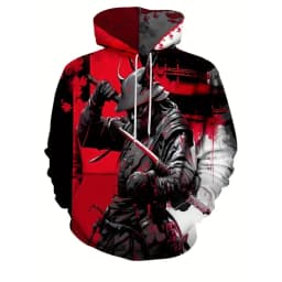 Oni Mask Samurai Tattoo Men's Hoodie Harajuku Street Long Sleeve Pullover Hoodie 3D Print Cool Pattern Autumn Outdoor Sweatshirt
