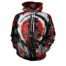Oni Mask Samurai Tattoo Men's Hoodie Harajuku Street Long Sleeve Pullover Hoodie 3D Print Cool Pattern Autumn Outdoor Sweatshirt