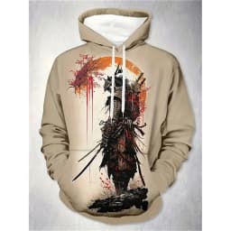Oni Mask Samurai Tattoo Men's Hoodie Harajuku Street Long Sleeve Pullover Hoodie 3D Print Cool Pattern Autumn Outdoor Sweatshirt