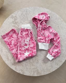 Y2K Retro pink two-piece sportswear hip hop sexy camouflage short hoodie women street clothing new casual sports pants