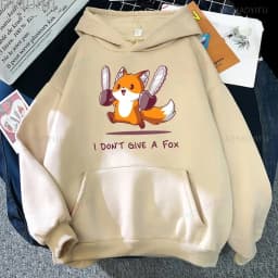 Cute I Don't Give A Fox Cute Animal Kawaii Hoodie Loose Fleece Pullover Hip Hop Hoodies Streetwear Cartoon Women Men Sweatshirts