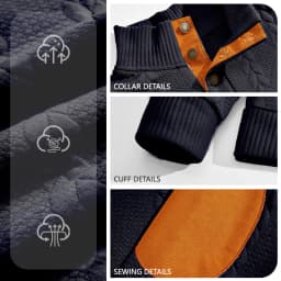 Men's Jacquard POLO Shirt Henry Neck Long Sleeve Patch Embroidered Pullover Casual Men's Sweater Men's