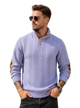 Men's Jacquard POLO Shirt Henry Neck Long Sleeve Patch Embroidered Pullover Casual Men's Sweater Men's