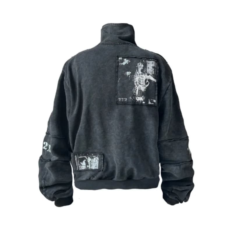 Men's Punk Heavy Washed Vintage Printed Patchwork Subculture Silhouette Sweatshirt