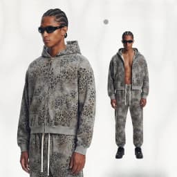 2026 New American Leopard Zipper Hoodie for Men Y2K Retro High Street Men's Hooded Jacket and Leopard Print Pants Streetwear
