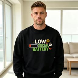 Low Social Battery Meme Men Introvert Graphic Sweatshirt Emoji Battery Jumper Alone Time Wear Winter Pullover