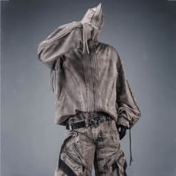 Distressed Washed Dirty Dye Gothic Vintage Hoodie Men Full Zip Face Cover Hooded Jacket Techwear Punk Oversized Street Wear