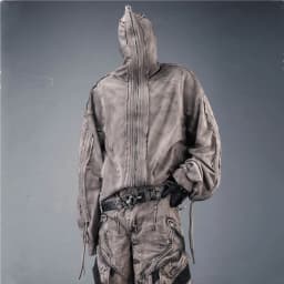 Distressed Washed Dirty Dye Gothic Vintage Hoodie Men Full Zip Face Cover Hooded Jacket Techwear Punk Oversized Street Wear