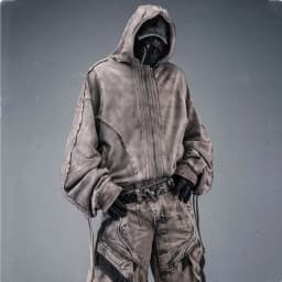 Distressed Washed Dirty Dye Gothic Vintage Hoodie Men Full Zip Face Cover Hooded Jacket Techwear Punk Oversized Street Wear