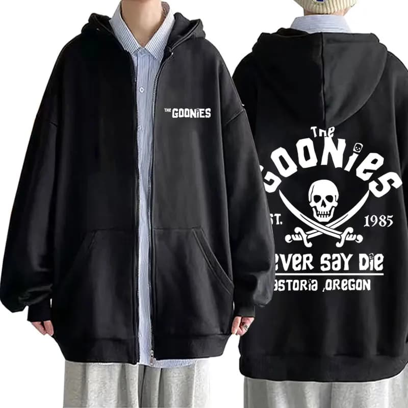 Funny Movie The Goonies Never Say Die Zipper Hoodie Skeleton Graphic Zip Up Jacket Men Women Vintage Oversized Zipper Sweatshirt