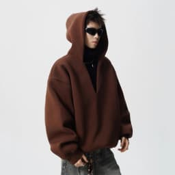 PFNW Autumn Trendy Men's Loose Fake Two-Piece V-Neck Hooded Sweatshirt 2025 Korea Fashion Solid Color Male Tops