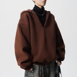 PFNW Autumn Trendy Men's Loose Fake Two-Piece V-Neck Hooded Sweatshirt 2025 Korea Fashion Solid Color Male Tops