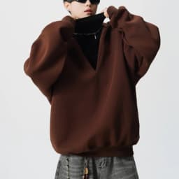 PFNW Autumn Trendy Men's Loose Fake Two-Piece V-Neck Hooded Sweatshirt 2025 Korea Fashion Solid Color Male Tops