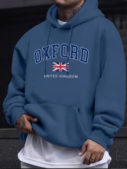 Oxford United Kingdom Letter And Flag Print Men'S Tracksuit Street Loose Hoodie Sport Autumn Sweatshirt Long Sleeved Casual Top