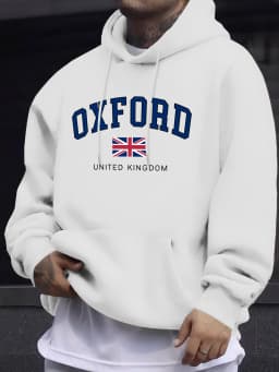 Oxford United Kingdom Letter And Flag Print Men'S Tracksuit Street Loose Hoodie Sport Autumn Sweatshirt Long Sleeved Casual Top