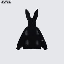 Harajuku Men Y2k Women Dark Subculture Rabbit Ear Hooded Jacket Thorny Butterfly Print Rivet Gradient Loose Hoodie Unisex
