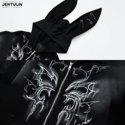Harajuku Men Y2k Women Dark Subculture Rabbit Ear Hooded Jacket Thorny Butterfly Print Rivet Gradient Loose Hoodie Unisex