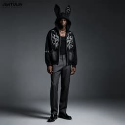 Harajuku Men Y2k Women Dark Subculture Rabbit Ear Hooded Jacket Thorny Butterfly Print Rivet Gradient Loose Hoodie Unisex