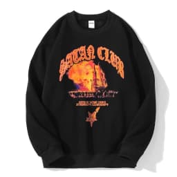 Hip Hop Streetwear Men Hoodie Oversized Pullover Satan Club Graphic Print Y2k Hooded Sweatshirt Harajuku Goth Aesthetic Clothing