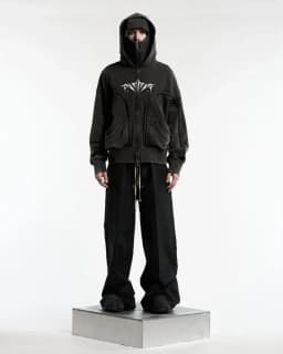 Y2K Harajuku Ninja Zip Up Hoodie Oversized Embroidered Washed Double Hat Sweatshirt American Style Streetwear Goth Men Women Top