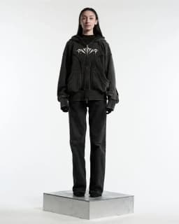 Y2K Harajuku Ninja Zip Up Hoodie Oversized Embroidered Washed Double Hat Sweatshirt American Style Streetwear Goth Men Women Top