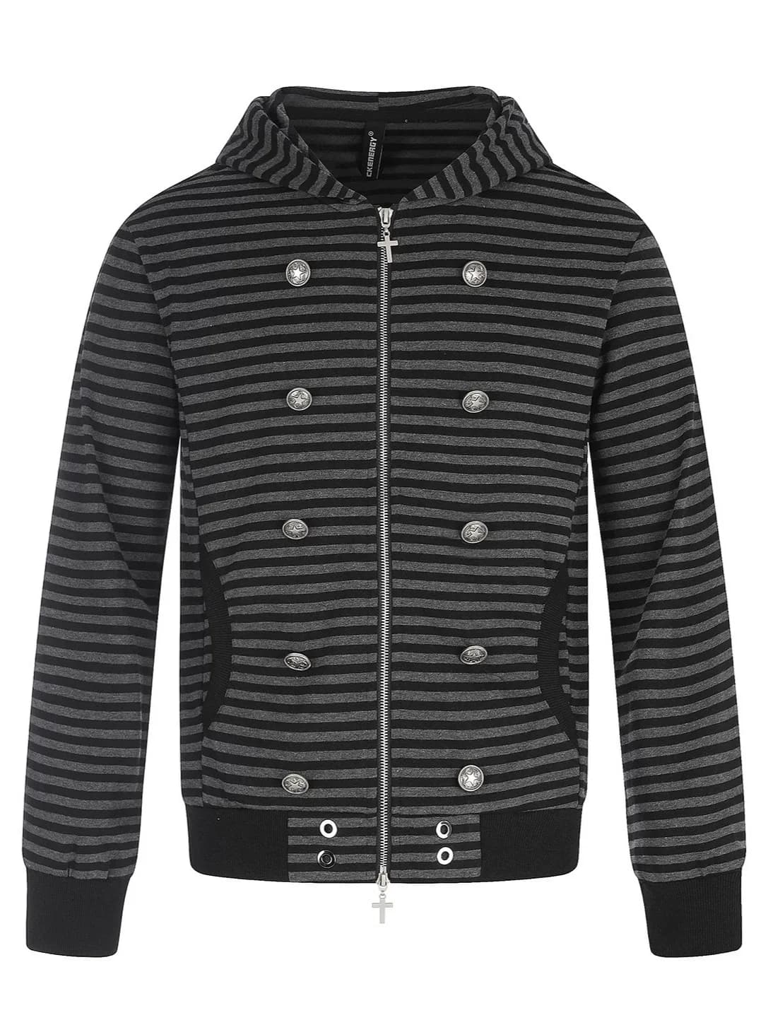 American Vintage Y2K Striped Hoodie Jacket Autumn Casual Fashion Street Style Loose Men Double Breasted Design Hooded Sweatshirt
