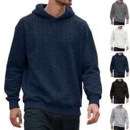 Men's Large Size Autumn And Winter Casual New Thickened Jacquard Hooded Sweater Long Sleeve Men's Top Men's