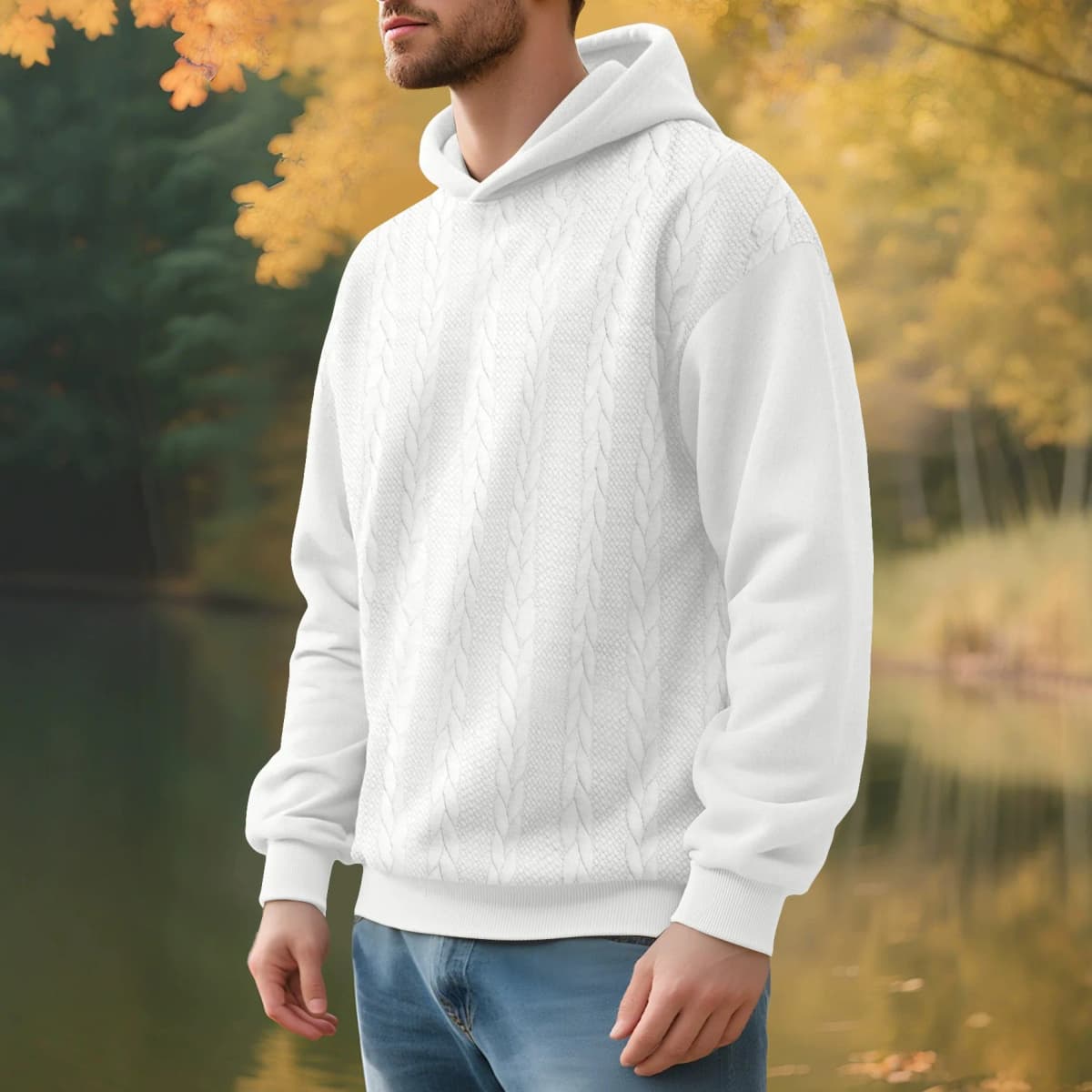 Men's Large Size Autumn And Winter Casual New Thickened Jacquard Hooded Sweater Long Sleeve Men's Top Men's