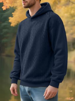 Men's Large Size Autumn And Winter Casual New Thickened Jacquard Hooded Sweater Long Sleeve Men's Top Men's