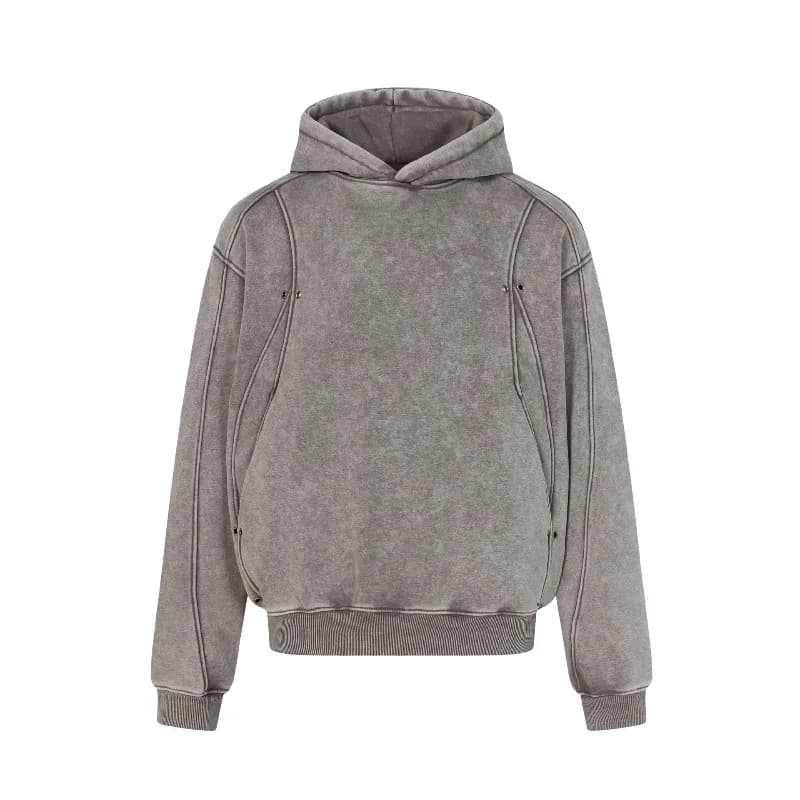 American Retro High Street Hoodie for Men Washed Patchwork DesignY2k Streetwear Autumn Winter Thick Loose Casual Hooded Pullover