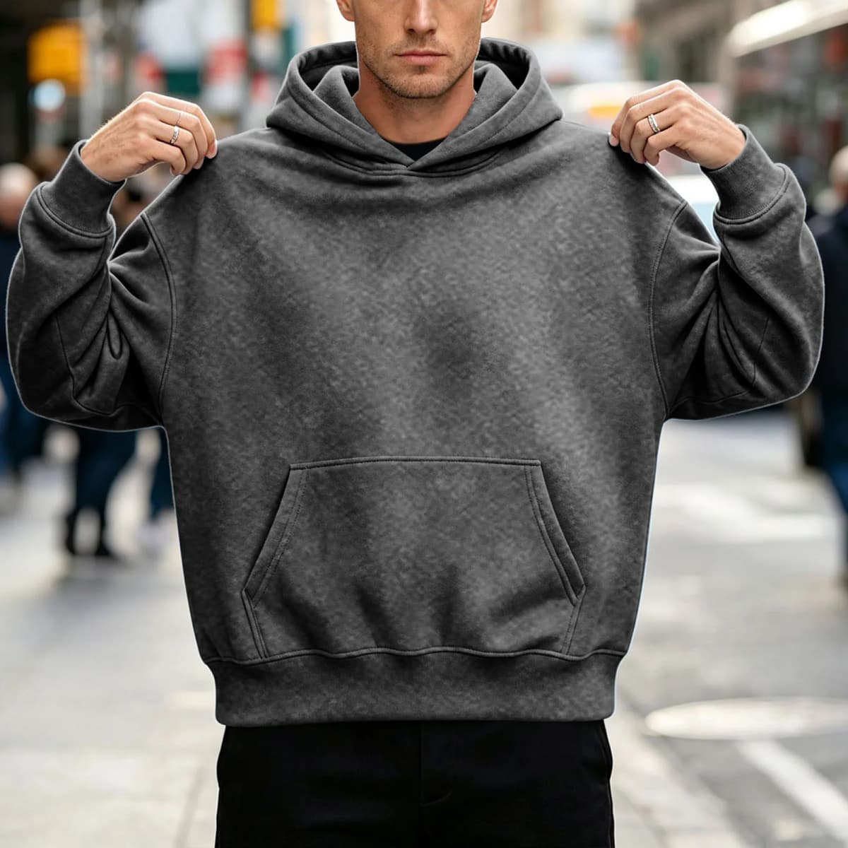 Basic Warm Fleece Hoodie Men's Sweatshirt Design Drop Shoulders Solid Color Trendy Versatile Loose Top Regular Fir Sweatshirts