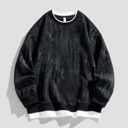 Korean Fashion Men's Streetwear Round Neck Long Sleeved Pullover 2026 Autumn New Item Irregular Print Fake Two-piece Sweatshirt