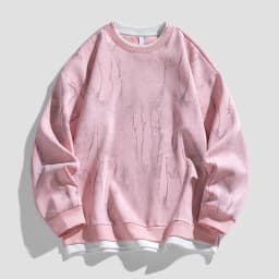 Korean Fashion Men's Streetwear Round Neck Long Sleeved Pullover 2026 Autumn New Item Irregular Print Fake Two-piece Sweatshirt
