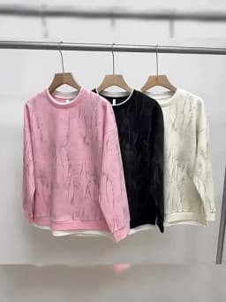 Korean Fashion Men's Streetwear Round Neck Long Sleeved Pullover 2026 Autumn New Item Irregular Print Fake Two-piece Sweatshirt