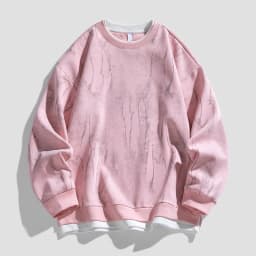 Korean Fashion Men's Streetwear Round Neck Long Sleeved Pullover 2026 Autumn New Item Irregular Print Fake Two-piece Sweatshirt