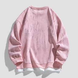 Korean Fashion Men's Streetwear Round Neck Long Sleeved Pullover 2026 Autumn New Item Irregular Print Fake Two-piece Sweatshirt