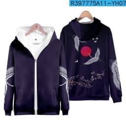 Coats Japanese Style Fashion Plum Blossom Crane 3D Print Men's Hoodies Boys Sweatshirt Long Sleeve Zipper Hoodie Brand Clothing