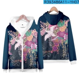Coats Japanese Style Fashion Plum Blossom Crane 3D Print Men's Hoodies Boys Sweatshirt Long Sleeve Zipper Hoodie Brand Clothing