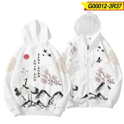 Coats Japanese Style Fashion Plum Blossom Crane 3D Print Men's Hoodies Boys Sweatshirt Long Sleeve Zipper Hoodie Brand Clothing