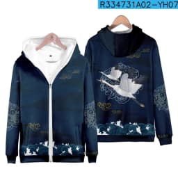 Coats Japanese Style Fashion Plum Blossom Crane 3D Print Men's Hoodies Boys Sweatshirt Long Sleeve Zipper Hoodie Brand Clothing