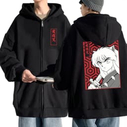 Anime Demon Inuyasha Zip Up Hoodie Sesshoumaru Higurashi Kagome Men's Women's Hoodies Zipper Oversized Casual Sweatshirt Jackets