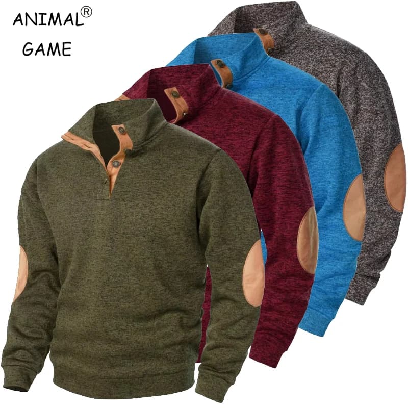 Men's Long Sleeve Stand Collar Sweatshirts Casual Pullover Outdoor Streetwear for Men Sport Riding lightweight V-neck Coats
