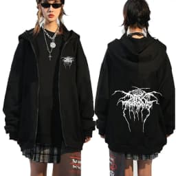 Darkthrone Logo Graphic Zip Up Hoodies Death Metal Gothic Band Zipper Sweatshirts Men Women Oversized Fleece Jacket Hoody Coats