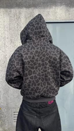 Y2K Zipper Hooded Sweatshirt for Autumn and Winter Retro Leopard Print Hooded Sweatshirt for Men and Women Loose Design Clothes