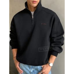 TFETTERS EU Size 2026 Autumn Casual Half Zip Pullover Men Stand Collar Minimal Letter Embroidered Long Sleeve Sweatshirt Man