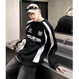 American Style Letter Print Oversized Patchwork Color Block Retro Spring Autumn New Streetwear Sweatshirt Jacket for Youth