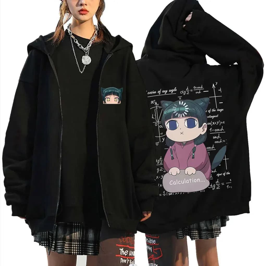 Anime The Apothecary Diaries Kawaii Cute Maomao Print Zipper Hoodie Men Women Casual Art Aesthetic Oversized Zip Up Jacket Tops