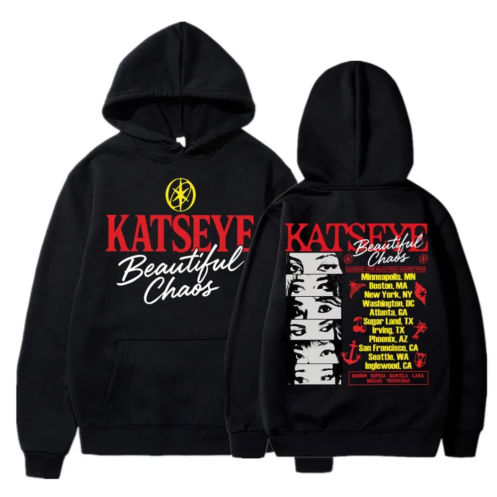 Kpop Katseye Beautiful Chaos Album Hoodie Fashion Hip Hop Vintage Harajuku Men Women Pullover Fleece Loose Sportwear Streetwear