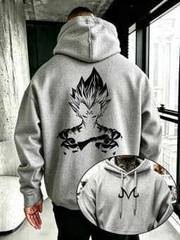 Bandai Dragon Ball Super Men's Hoodie Majin Vegeta Fleece Sweatshirt High Quality Warm Men's Hooded Pullover for Autumn Winter