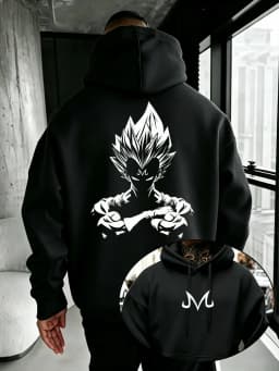Bandai Dragon Ball Super Men's Hoodie Majin Vegeta Fleece Sweatshirt High Quality Warm Men's Hooded Pullover for Autumn Winter